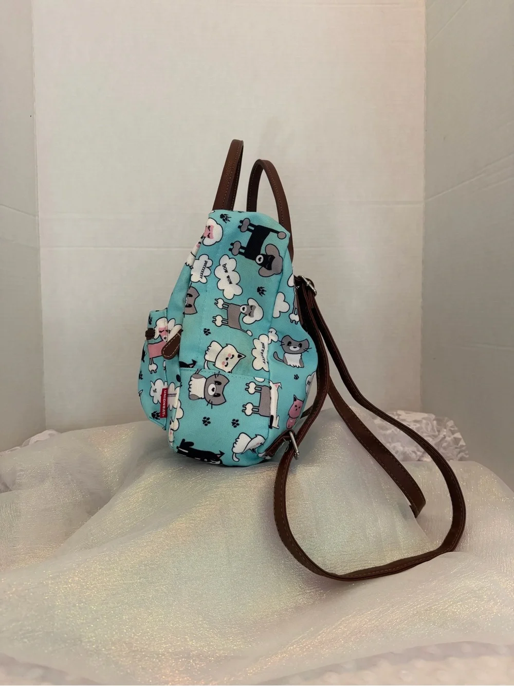 UNIONBAY Mini backpack Cat & Dog Leather like Brown Trim
